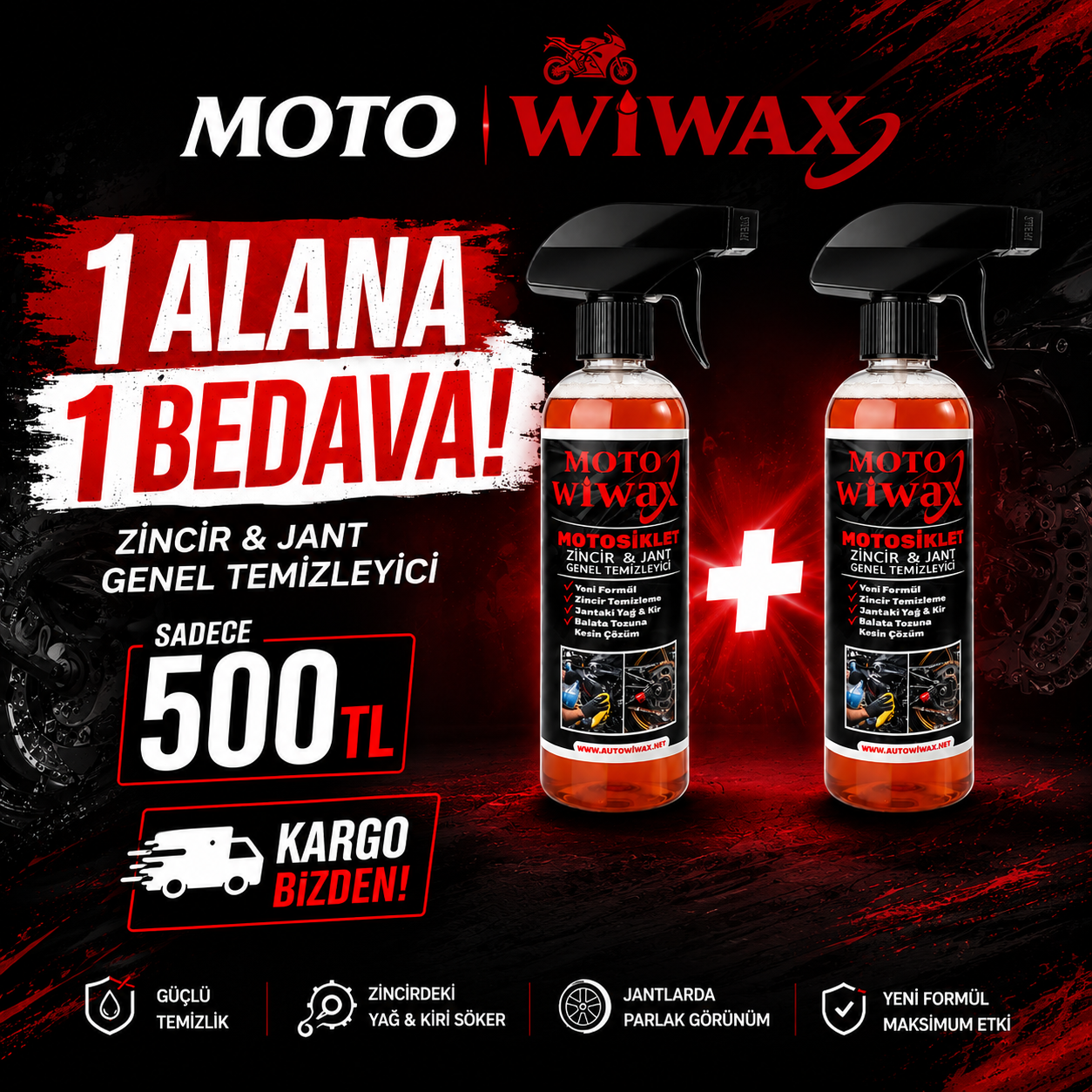 2 Adet Motowiwax Genel Amaçlı Temizleyici & Zincir Temizleyici